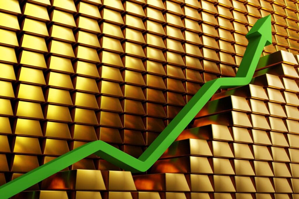 Lingots d'or physique alignés dans les coffres d'une banque centrale pour les réserves de change.