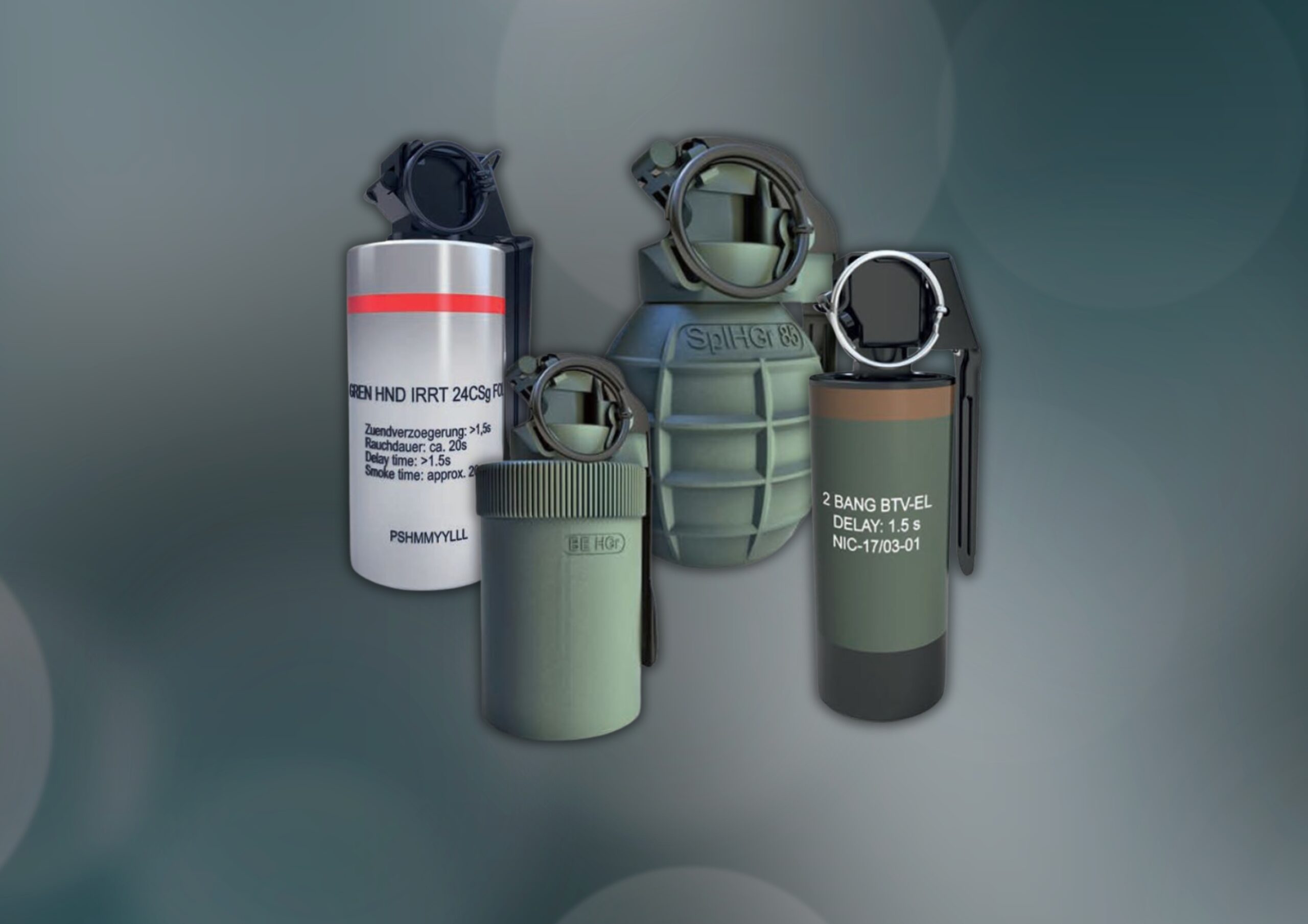 Grenades à main militaires produites par Rheinmetall dans le cadre d’un contrat stratégique avec les forces armées néerlandaises.