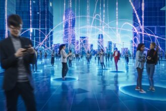 Un bureau feutré éclairé par des écrans affichant cartes, flux de données et analyses stratégiques, évoquant l’univers discret et complexe du renseignement moderne.