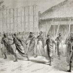 Illustration représentant une silhouette africaine stylisée entourée de symboles panafricanistes, contrastant avec des figures anonymes en arrière‑plan pour évoquer les tensions identitaires et les débats contemporains autour du panafricanisme.