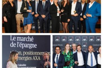 Photographie de Corinne Calendini lors de la cérémonie des Awards de la Gestion Privée, dans un cadre élégant à la Place Vendôme.