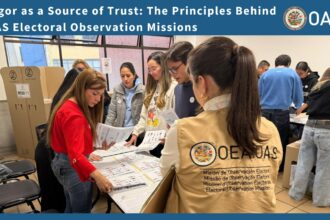 Observateurs de l’OEA supervisant le déroulement du scrutin au Pérou lors des élections de 2026.