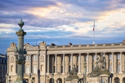 Vue d’un hôtel du 8ᵉ arrondissement de Paris près des Champs‑Élysées, illustrant un séjour touristique et professionnel dans un quartier prestigieux