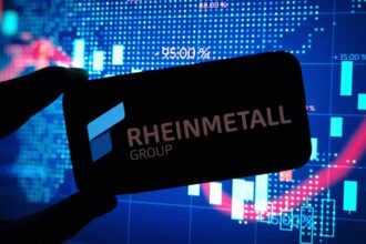 Graphique montrant l’évolution du cours de l’action Rheinmetall et les tendances boursières du groupe de défense.