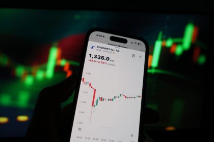 Graphique montrant la progression du cours de l’action Rheinmetall (RHM:ETR) avec ses variations récentes et sa tendance haussière en Bourse