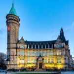 Vue du quartier financier de Luxembourg illustrant la croissance des fonds UCITS, des fonds alternatifs, des ETF, de la finance durable et des activités transfrontalières en 2025.