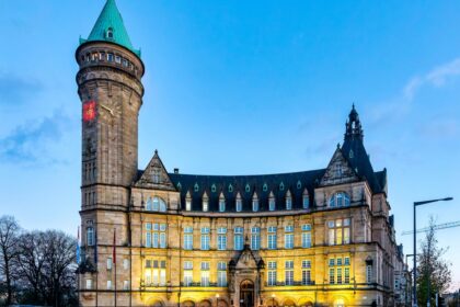 Vue du quartier financier de Luxembourg illustrant la croissance des fonds UCITS, des fonds alternatifs, des ETF, de la finance durable et des activités transfrontalières en 2025.