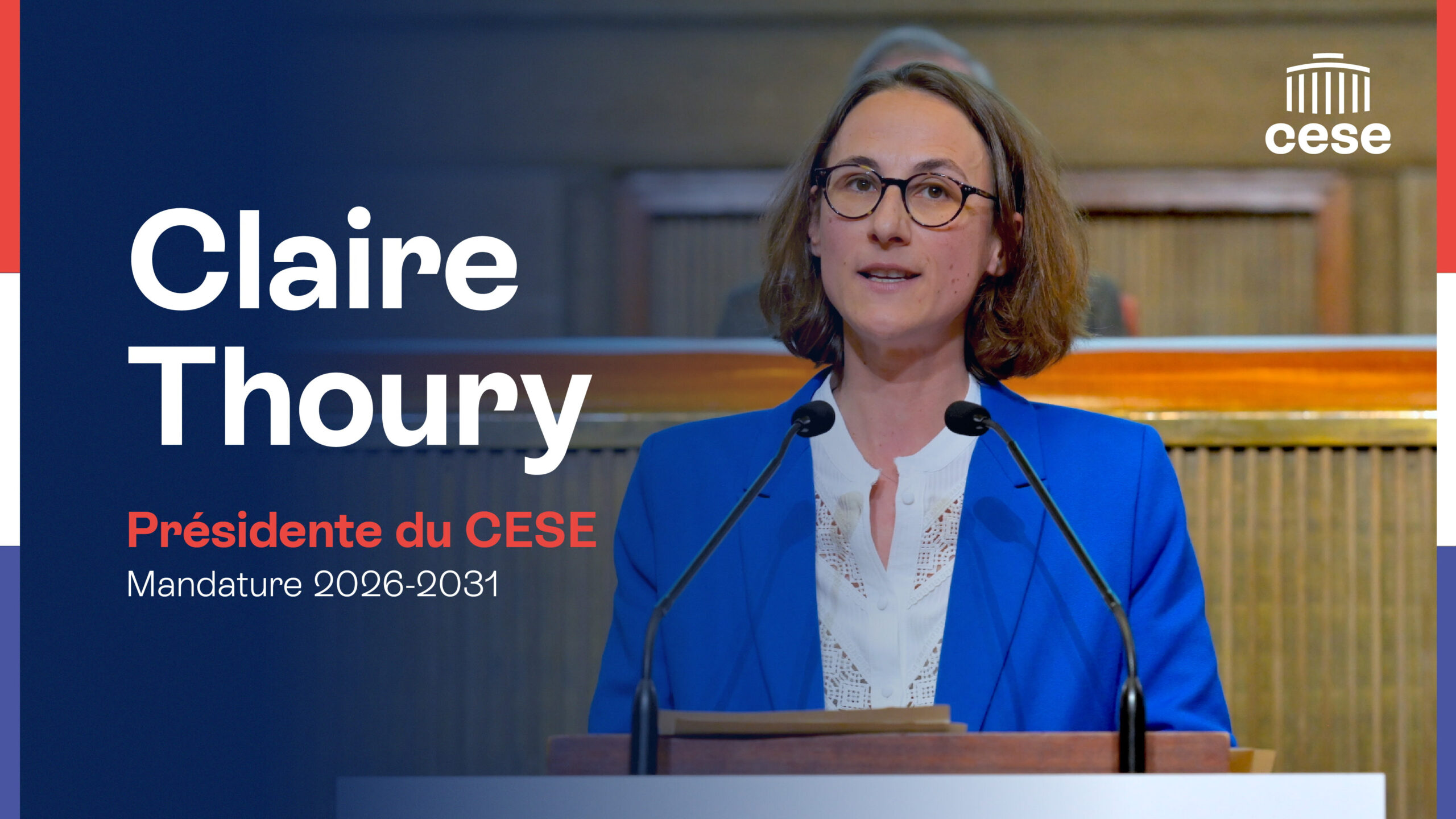 Claire Thoury élue présidente du CESE lors de la séance plénière du 20 mai 2026, prononçant son discours d’installation.