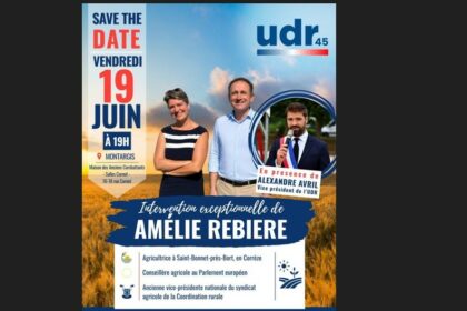 Réunion de l’UDR Loiret annonçant une conférence de presse à Montargis avec des intervenants nationaux.