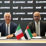 Visuel institutionnel montrant les logos d’EDGE et Leonardo, symbolisant la création d’une coentreprise dédiée aux radars, capteurs avancés et systèmes de défense intégrés.