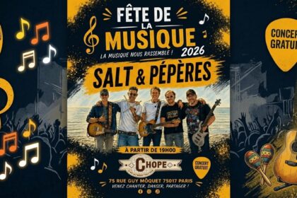 Musiciens jouant dans la rue le 21 juin, symbolisant la liberté, la convivialité et la culture vivante à l’ère de l’intelligence artificielle.
